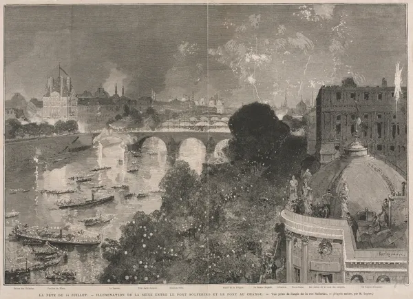 The Festival of 14 July, Illumination of the Place of the Republic (after H. Scott) av Auguste Louis Lepère