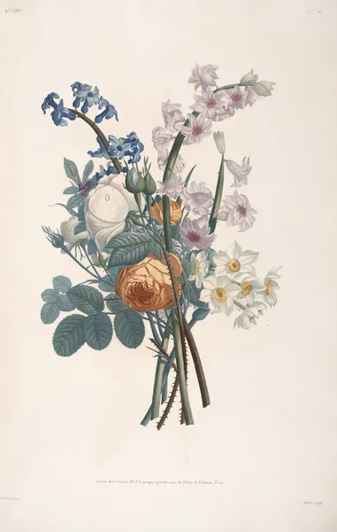 Bouquet de Roses jaunes, blanches, Jacintes et Narcisses av Jean Louis Prévost