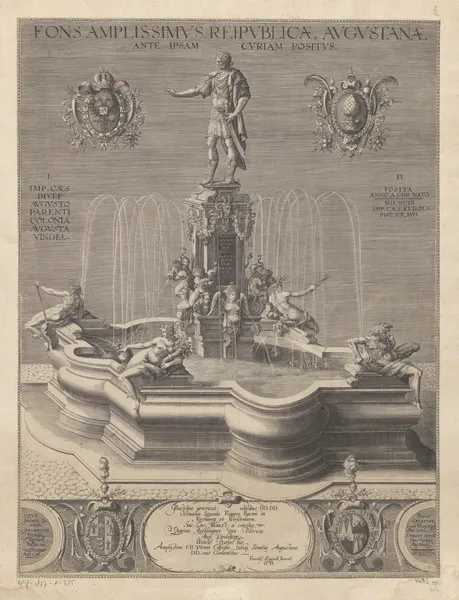 Fountain with statue of Emperor Rudolf II of Habsburg as Caesar av Lucas Kilian
