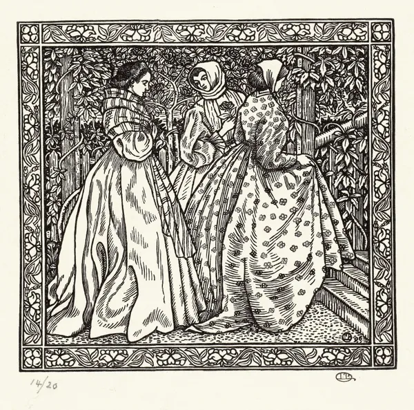 Drie vrouwen in een tuin av Lucien Pissarro