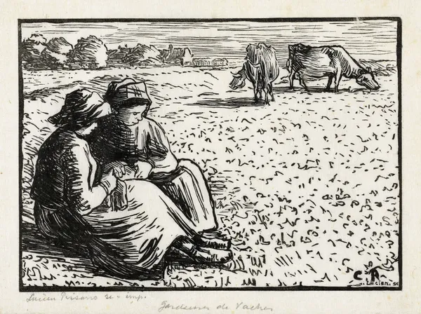 Twee veehoedsters av Lucien Pissarro