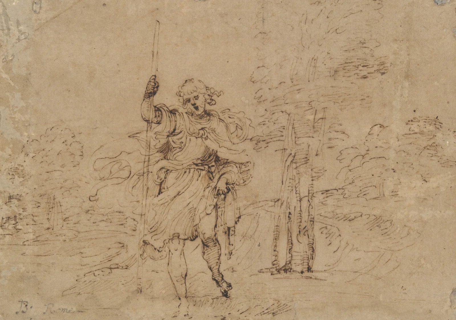 Saint Christopher in a Landscape av Ludovico Carracci