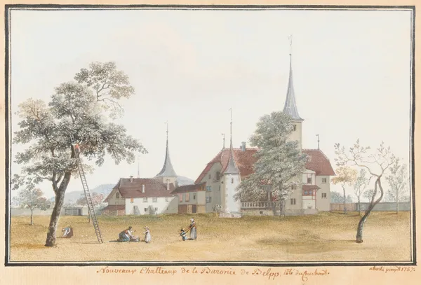 Nouveaux Chatteaux de la Baronie de Belpp; Côté du Couchant av Johann Ludwig Aberli