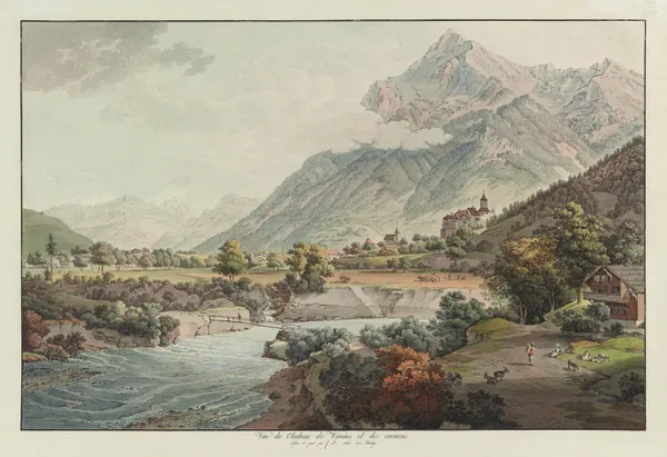 Vûe du Chateau de Wimmis et des environs av Johann Ludwig Aberli