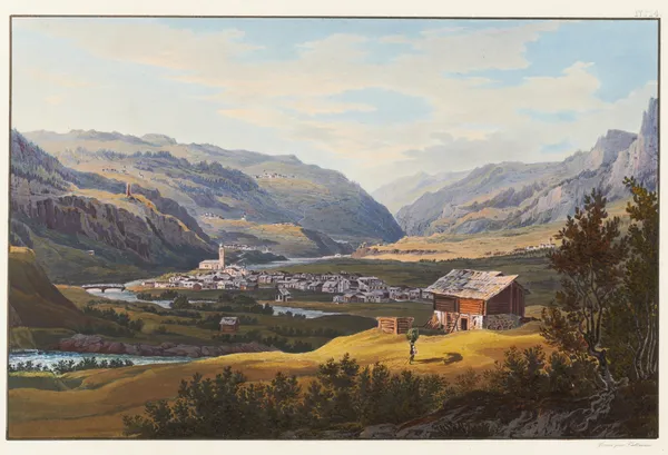 Vue d’Andéer en venant de Splugen prise à gauche de Barenbourg av Johann Ludwig Bleuler
