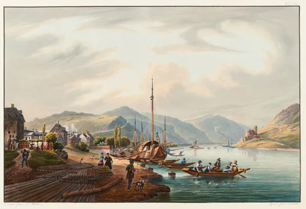 Vue de la ville de Bingen vers le Bingerloch et la Tour des Souris av Johann Ludwig Bleuler