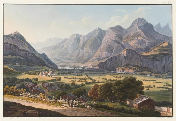 Vue des montagnes de Raticon, prise au dessous du château de Sargans av Johann Ludwig Bleuler