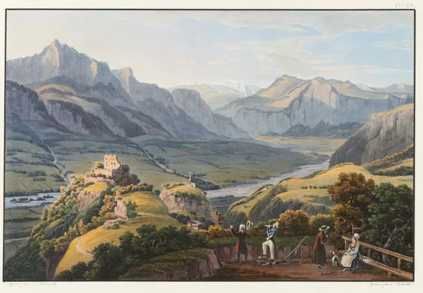 Vue du mont Tabor prise du couvent de Pfeffers vers le Pretigau av Johann Ludwig Bleuler