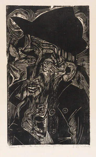 Alter bärtiger Älpler in schwarzem Hut (Kaspar Cadiepolt) av Ernst Ludwig Kirchner