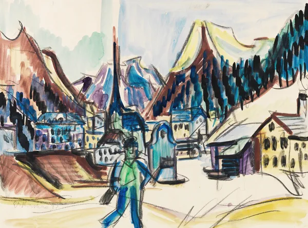 Ansicht von Davos (Landschaft bei Davos im Winter) av Ernst Ludwig Kirchner