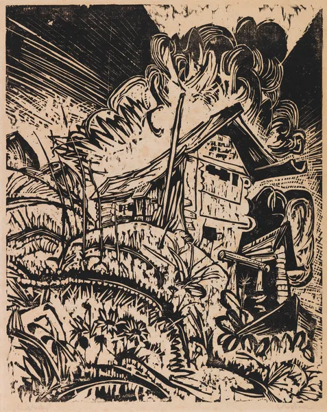 Berghaus mit Gewitterwolke (Alphütte bei Gewitter) av Ernst Ludwig Kirchner