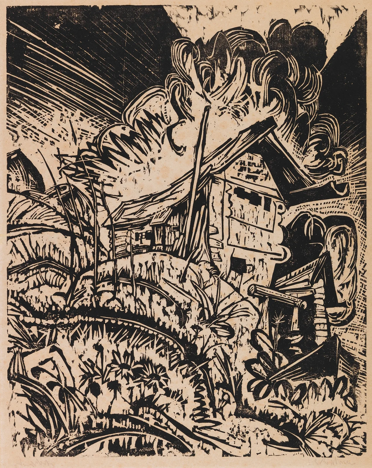 Berghaus mit Gewitterwolke (Alphütte bei Gewitter) av Ernst Ludwig Kirchner