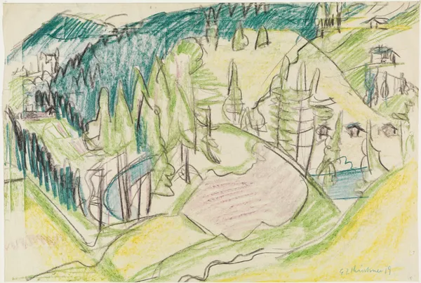 Berglandschaft mit Tannen av Ernst Ludwig Kirchner