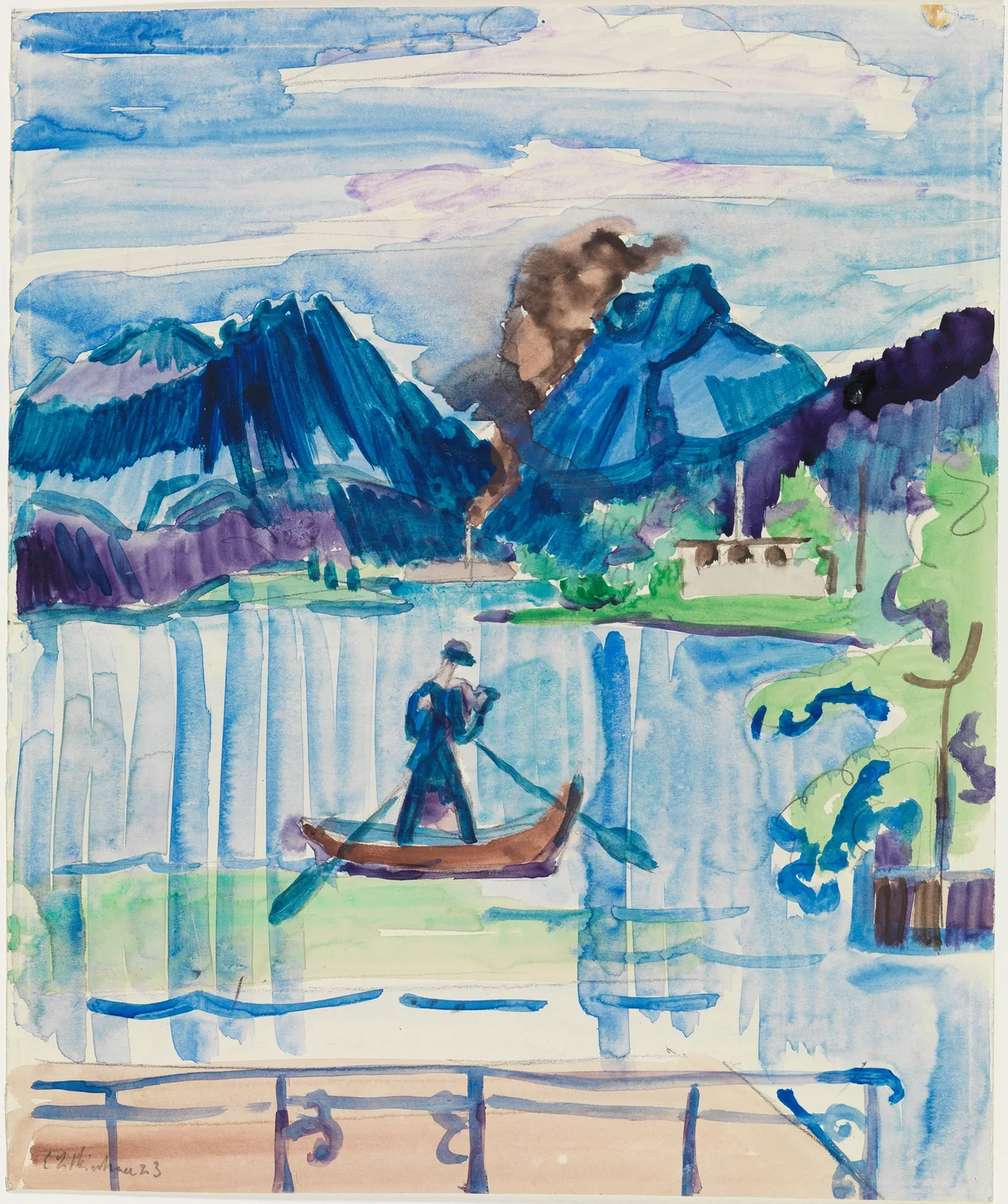 Bergsee mit Ruderer av Ernst Ludwig Kirchner