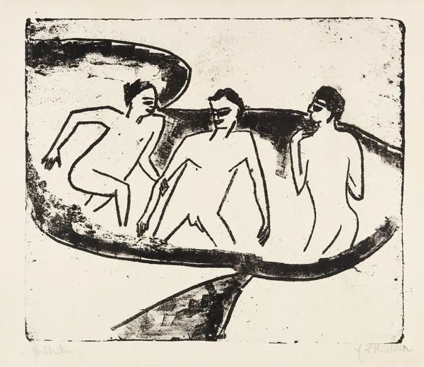Drei Akte im Wasser, Moritzburg av Ernst Ludwig Kirchner