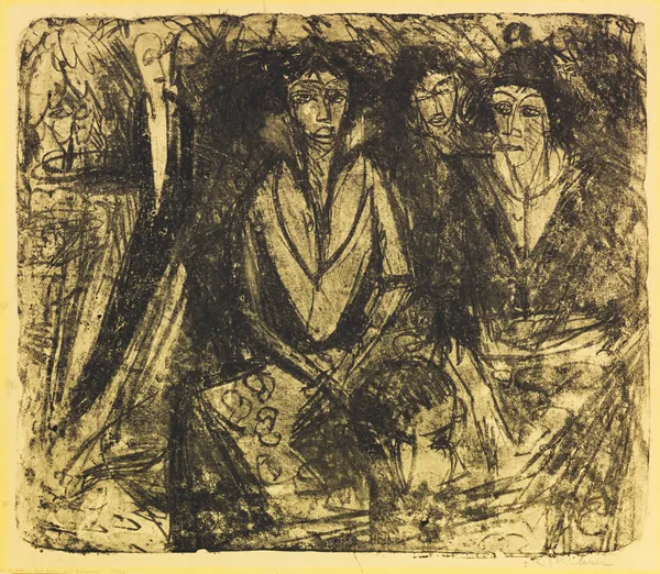 Drei Frauen im Cafégarten – Gartenrestaurant Schlachtensee av Ernst Ludwig Kirchner