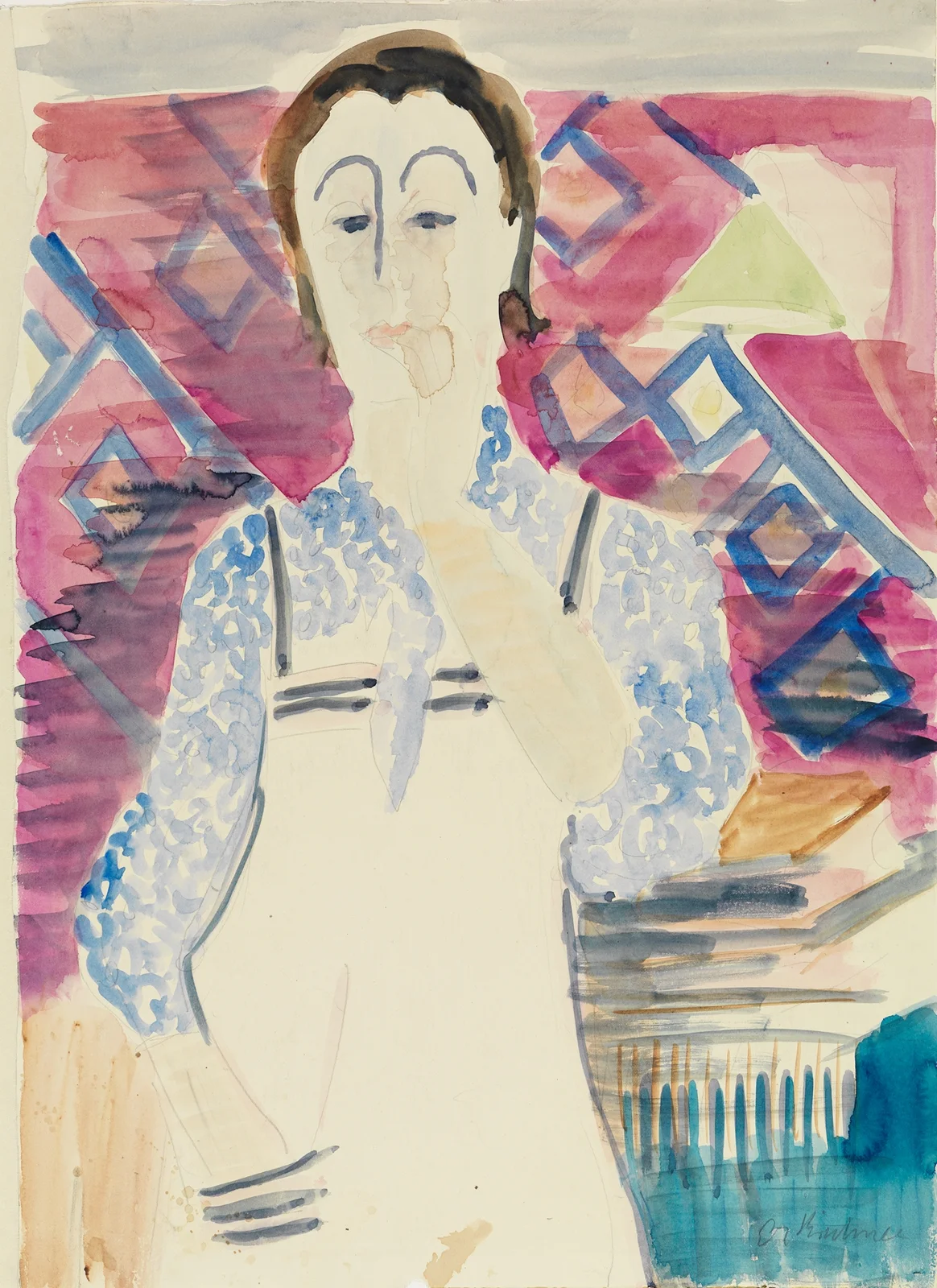 Frau mit Schürze (Erna Kirchner) av Ernst Ludwig Kirchner