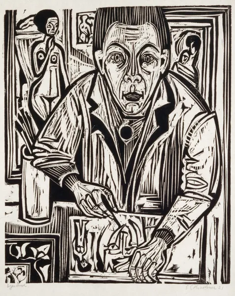 Selbstbildnis, holzschneidend av Ernst Ludwig Kirchner