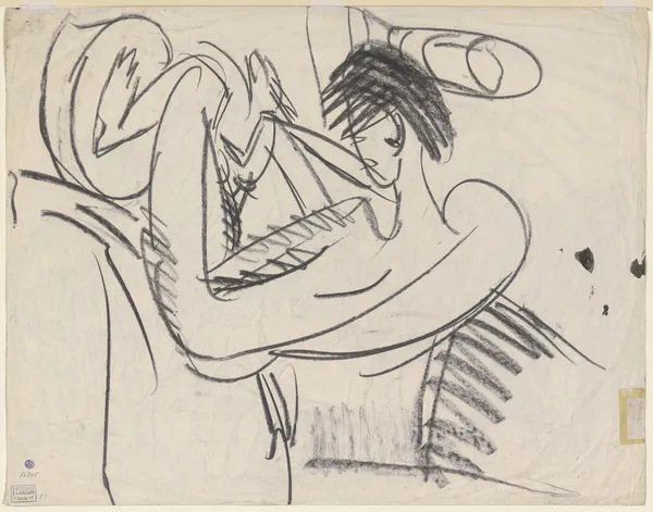 Sitting female nude av Ernst Ludwig Kirchner