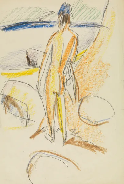 Stehender Rückenakt ‘An den Steinen’ (Fehmarn) av Ernst Ludwig Kirchner