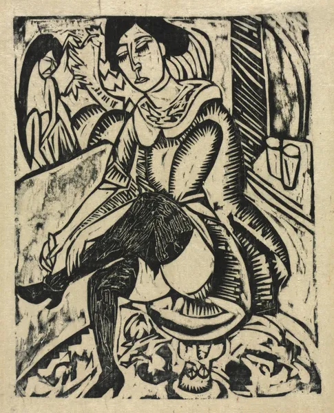 Woman Putting on Her Shoes av Ernst Ludwig Kirchner