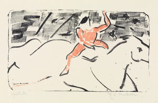 Zirkusreiter auf Schimmel (Jockeyreiter) av Ernst Ludwig Kirchner