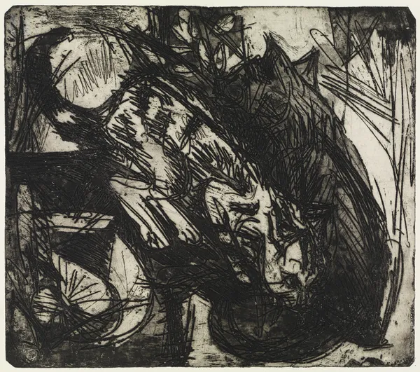 Zwei Katzen;Berghäuser – Stafelalp av Ernst Ludwig Kirchner