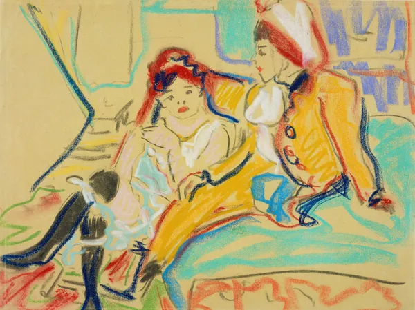 Zwei Mädchen auf einem Divan av Ernst Ludwig Kirchner