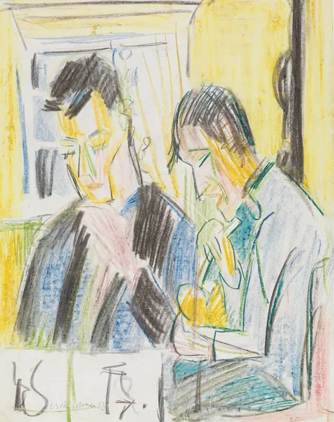 Zwei Männer am Tisch av Ernst Ludwig Kirchner