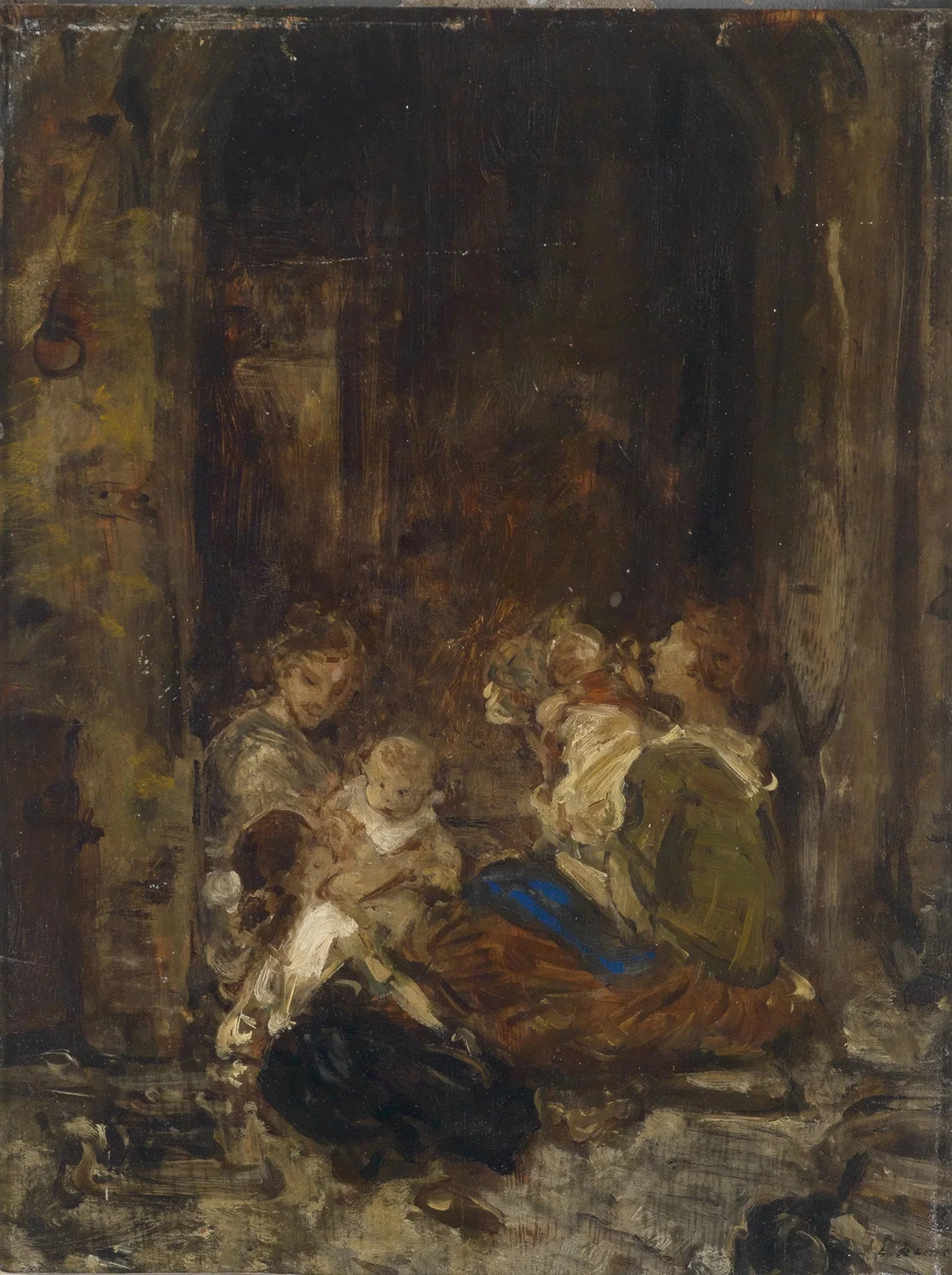 Mutter mit Kindern Studie av Ludwig Knaus
