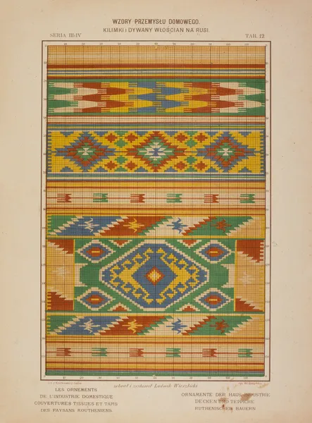 Les ornements de l’industrie domestique – Couvertures tissues et tapis des paysans Routheniens Pl.12 av Ludwik Wierzbicki