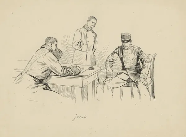 Drie mannen rond een tafel av Hendrik Maarten Krabbé