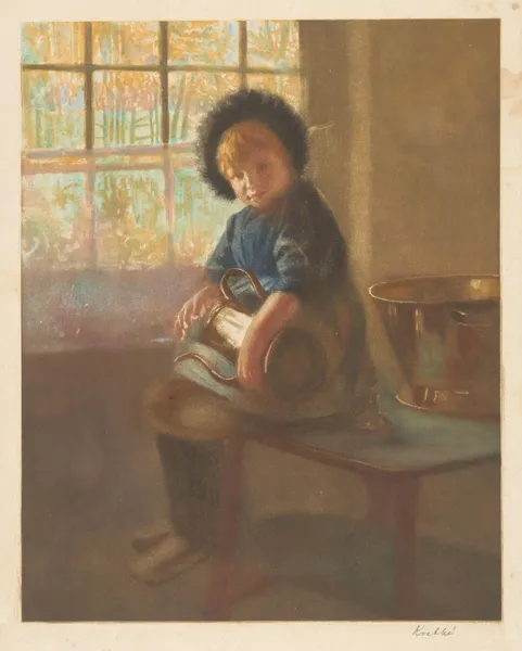 Meisje dat een koperen kan poetst av Hendrik Maarten Krabbé