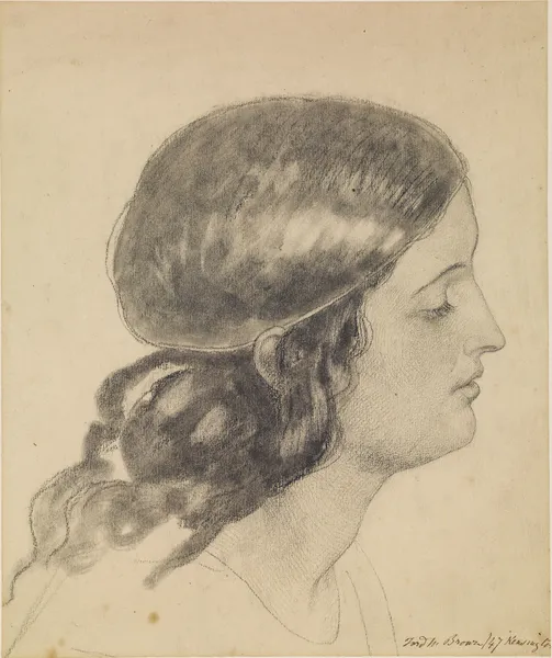 Oure Ladye of Saturday Night – Study of Head of Angel holding Bowl of Water av Ford Madox Brown