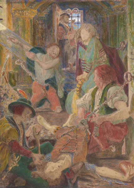 The Prisoner of Chillon Entreating his Jailors to Bury His Brother Where the Sun Might Fall Upon His Grave av Ford Madox Brown