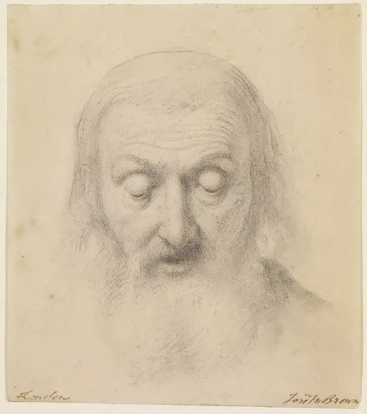 Wycliffe Reading his Translation of the Bible – Study for the Head of Wycliffe av Ford Madox Brown