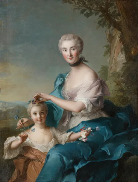 Portrait of Madame Crozat de Thiers and Her Daughter av Jean-Marc Nattier