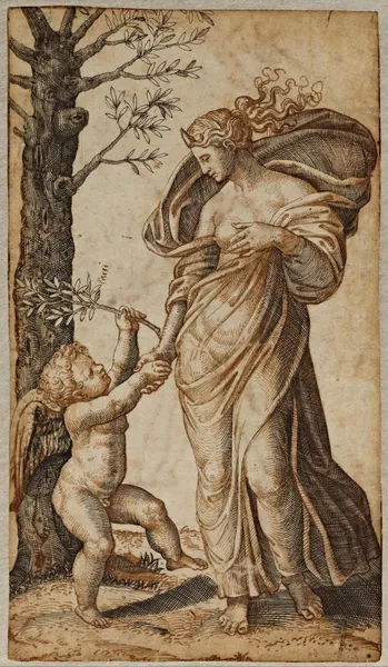 Reconciliation of Minerva and Cupid av Marcantonio Raimondi
