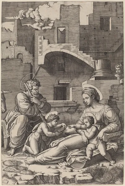 The Holy Family av Marcantonio Raimondi