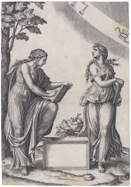 Two Women with the Zodiac av Marcantonio Raimondi