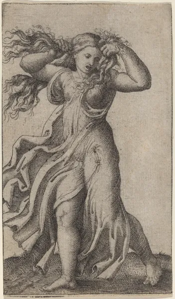 Woman Pulling Her Hair av Marcantonio Raimondi