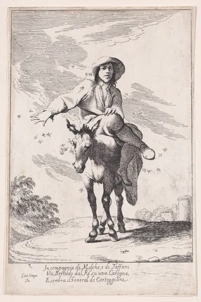 Plate 1; Bertoldo riding a donkey av Giuseppe Maria Crespi