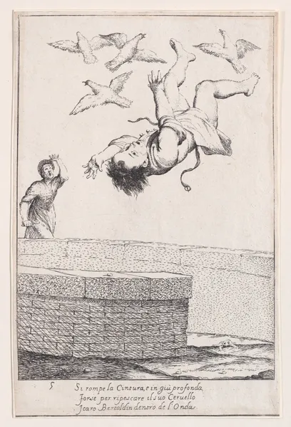 Plate 11; Bertoldino falling into the fish pond av Giuseppe Maria Crespi