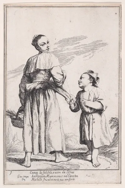 Plate 15; Menghina leaving the garden with a basket filled with herbs and encountering Cacasenno av Giuseppe Maria Crespi