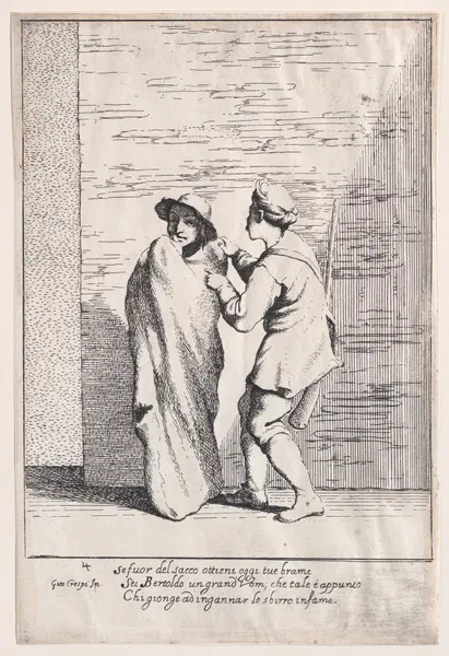 Plate 4; Bertoldo stuffed in a sack av Giuseppe Maria Crespi