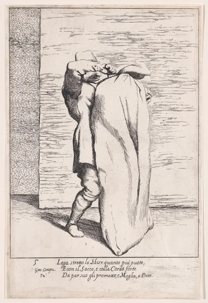 Plate 5; Bertoldo putting the jailor into the sack av Giuseppe Maria Crespi