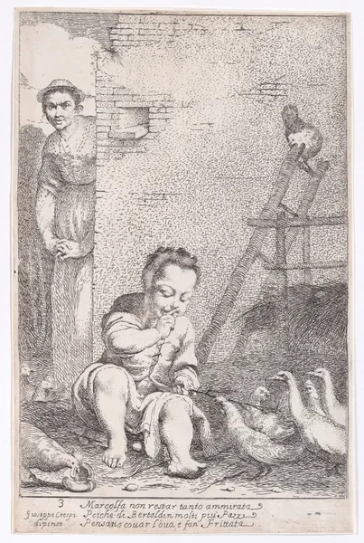 Plate 9; Marcolfa finds Bertoldino hatching eggs av Giuseppe Maria Crespi