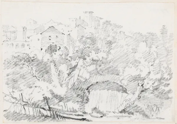 A Waterfall near a Hilltown in Italy av Joseph-Marie Vien