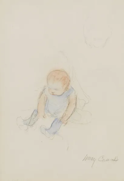 Baby in Blue Dress with Red Hair av Mary Cassatt