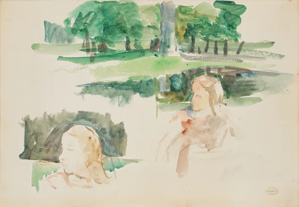 Étude de paysage à la rivière et d’enfants, 1910 – nr 2 av Mary Cassatt